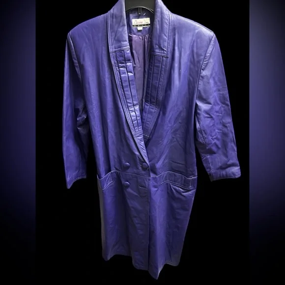 VINTAGE Diana Marco Long Leather  Trench Coat - Picture 3 of 8